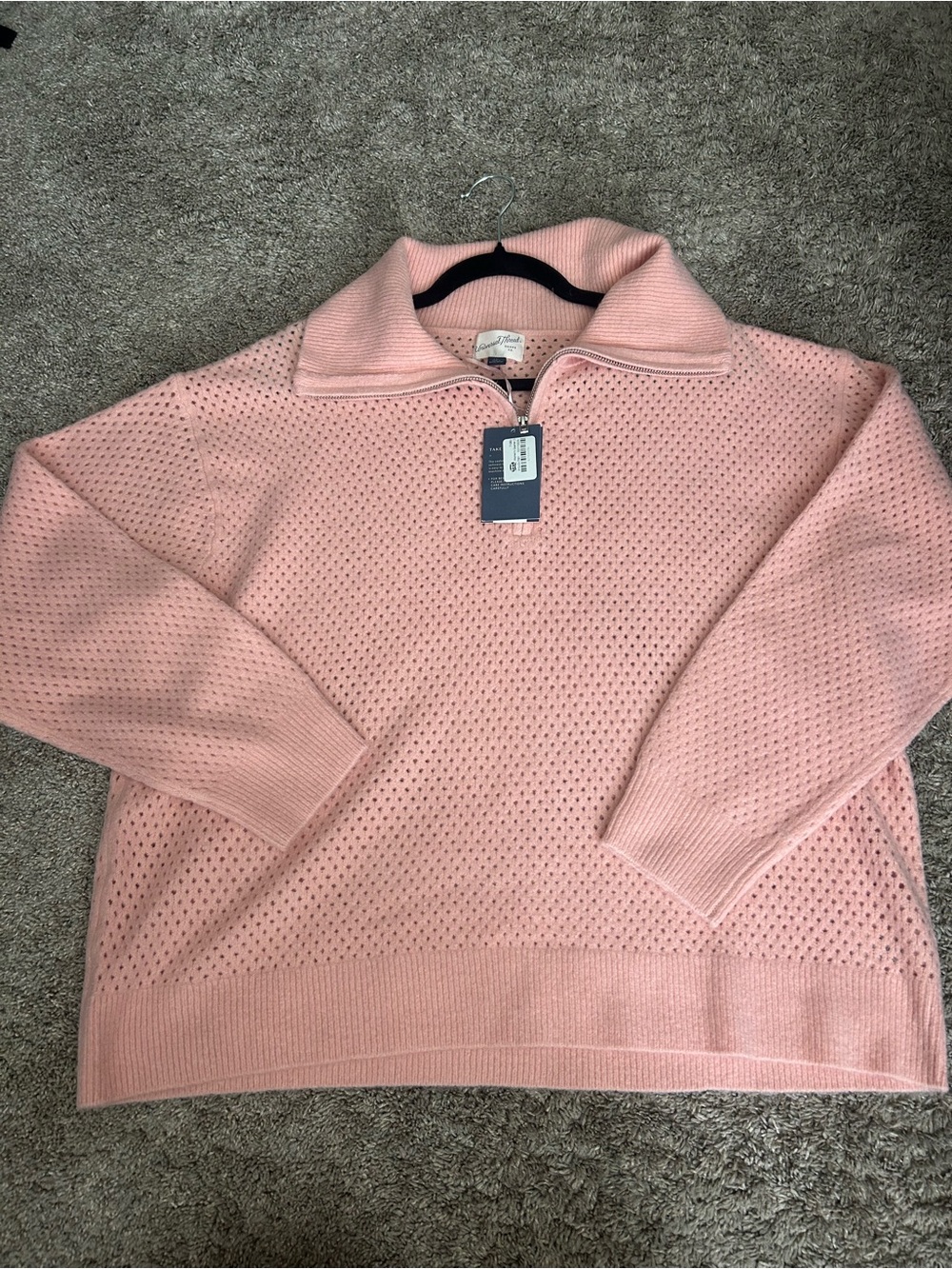 Universal Thread Pink Half-Zip Eyelet Knit Turtleneck Sweater